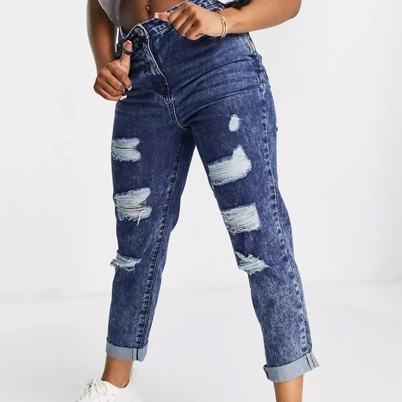 Parisian Ripped Dark Blue Acid Wash Boyfriend Jeans size 10 EUC - Picture 1 of 5